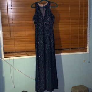 Prom dress with leg slit and mesh around top area